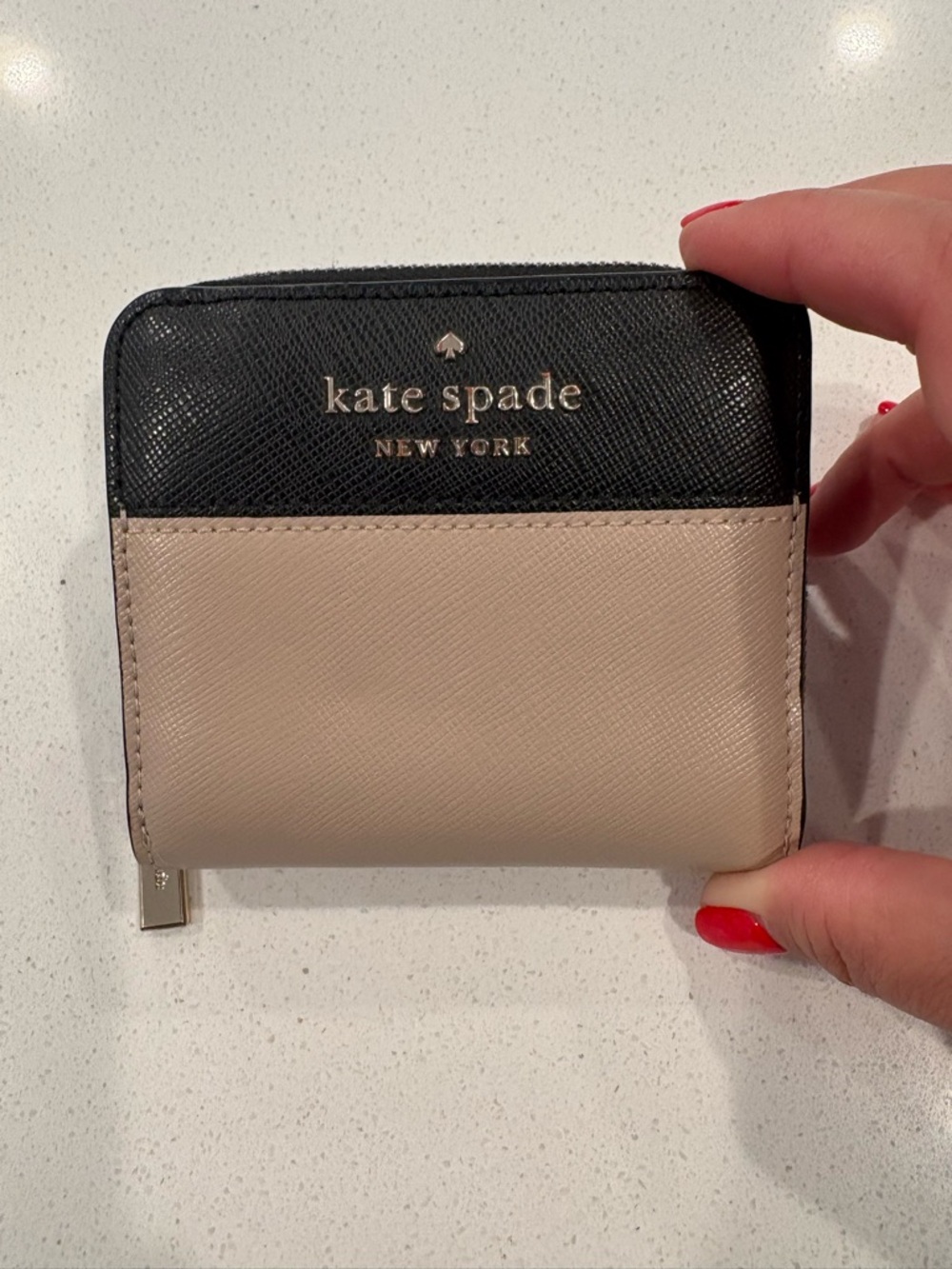 kate spade Two-Tone Black and Beige Saffiano Zip Wallet